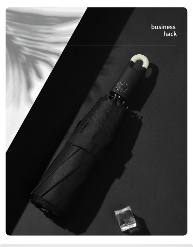 Trīsdaļīgs saliekamais saules lietussargs ar aizslēgu un pusautomātisku atvēršanu, 8 ribas no šķiedras, 190T audums, UV aizsardzība UPF>50