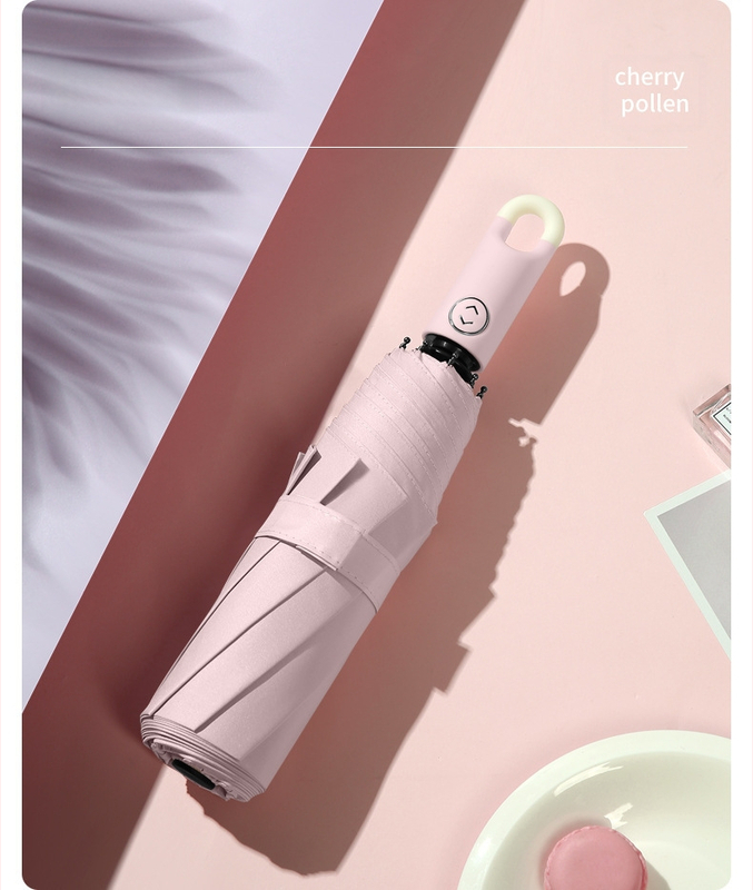 Trīsdaļīgs saliekamais saules lietussargs ar aizslēgu un pusautomātisku atvēršanu, 8 ribas no šķiedras, 190T audums, UV aizsardzība UPF>50