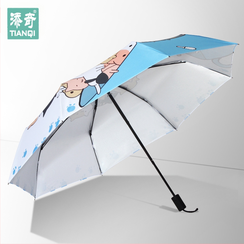 Katės karikatūrinis saulės skėtis - 3 dalių, rankinis atidarymas, 8 plienos stiebai, 190T audinys, UPF 40+