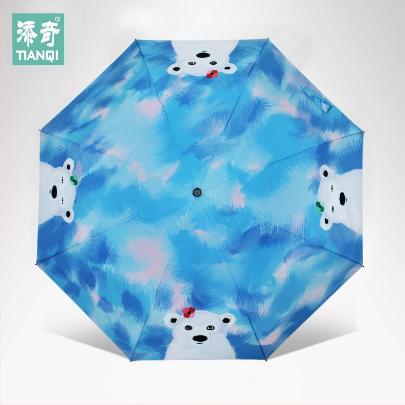 Katės karikatūrinis saulės skėtis - 3 dalių, rankinis atidarymas, 8 plienos stiebai, 190T audinys, UPF 40+