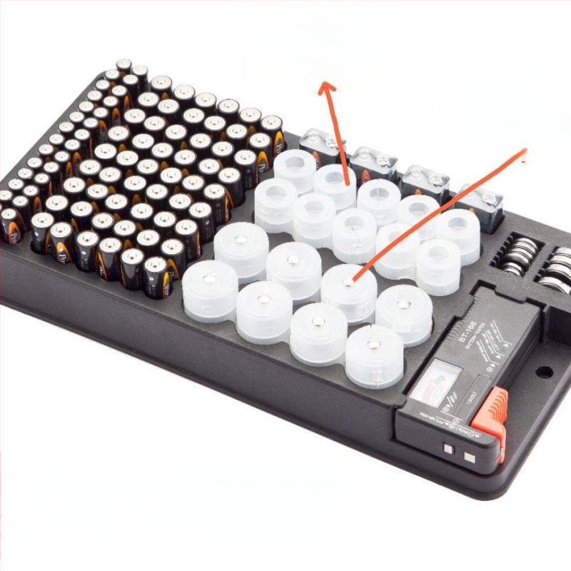 Кутия за съхранение на батерии с капак, 116 отделения, за батерийни клетки No.1, No.2, No.5, No.7 и 9V