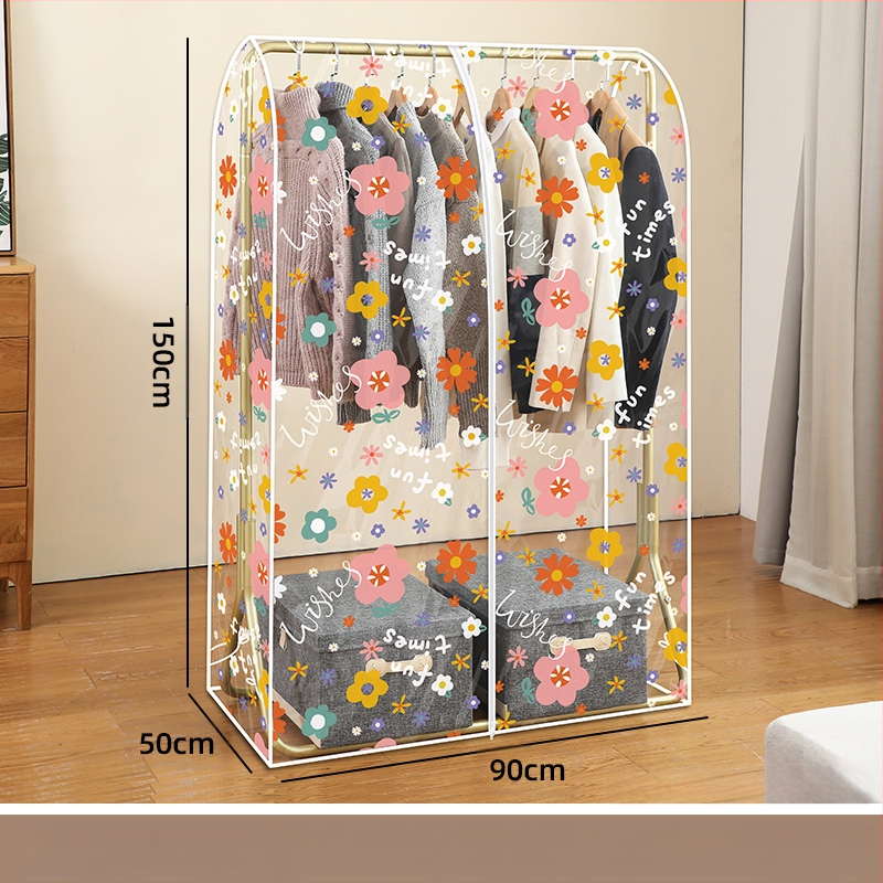 Stāvošs drēbju pakaramais ar putekļu aizsargājošu vāciņu un karāmo somu, pastoral stils, aizsardzība pret putekļiem