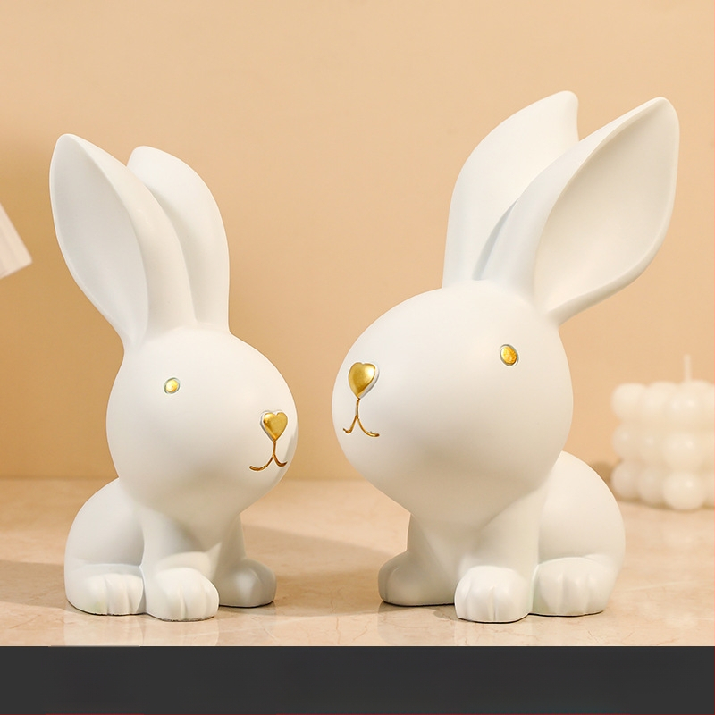 Ζεύγος διακοσμητικών λαγουδάκιων από ρητίνη, Baishun Craft – μοντέρνο μινιμαλιστικό διακοσμητικό για το σπίτι