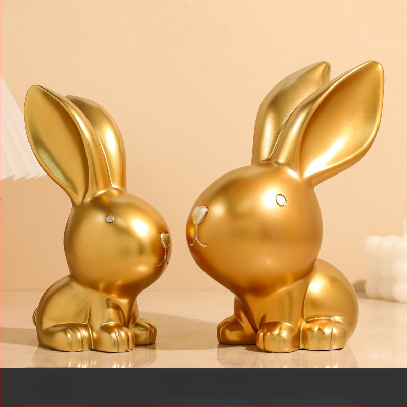 Ζεύγος διακοσμητικών λαγουδάκιων από ρητίνη, Baishun Craft – μοντέρνο μινιμαλιστικό διακοσμητικό για το σπίτι