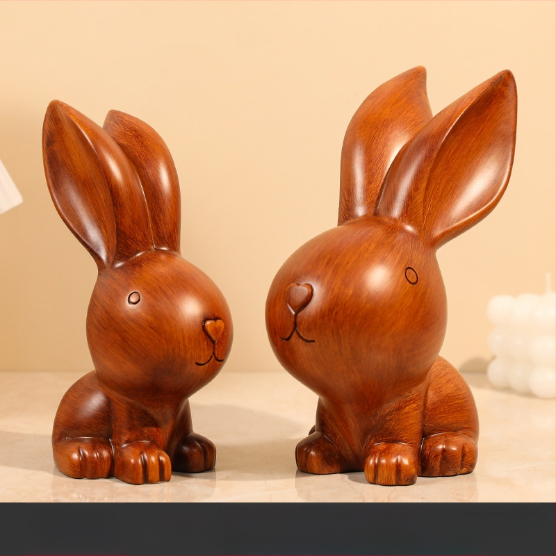 Ζεύγος διακοσμητικών λαγουδάκιων από ρητίνη, Baishun Craft – μοντέρνο μινιμαλιστικό διακοσμητικό για το σπίτι