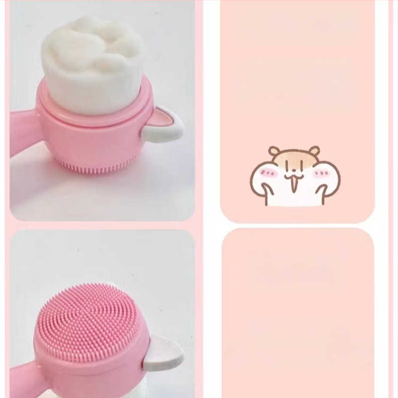 Mina βούρτσα καθαρισμού προσώπου από σιλικόνη με σχέδιο γάτας – διπλής όψης χειροκίνητη, απαλές ίνες