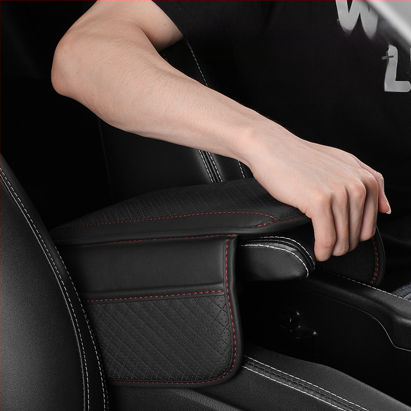 Кожена подложка за подлакътник на автомобил, универсална за централна конзола, дишаща мрежеста конструкция, страничен джоб, персонализирано производство