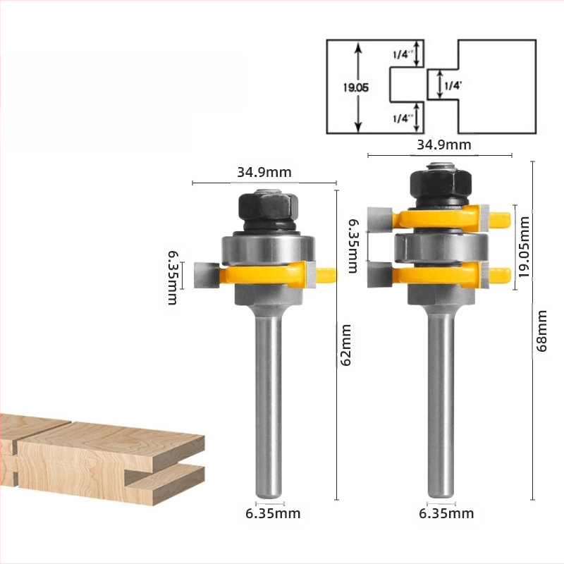 Мортис фреза с три лопатки, Т-тип за дърво, еднолагерна, прецизен нож за рязане