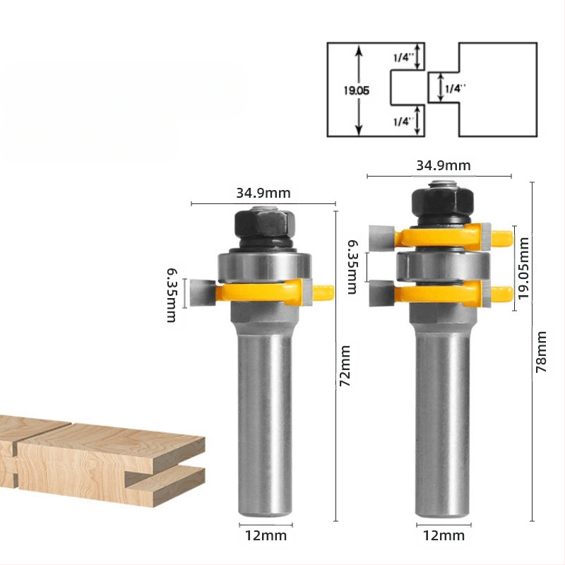 Мортис фреза с три лопатки, Т-тип за дърво, еднолагерна, прецизен нож за рязане