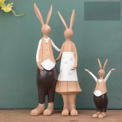 Γλυπτό ρητίνης με λαγουδάκι σε καρτούν στυλ για το σαλόνι, διακόσμηση για βάση τηλεόρασης, δώρο σε νέο σπίτι