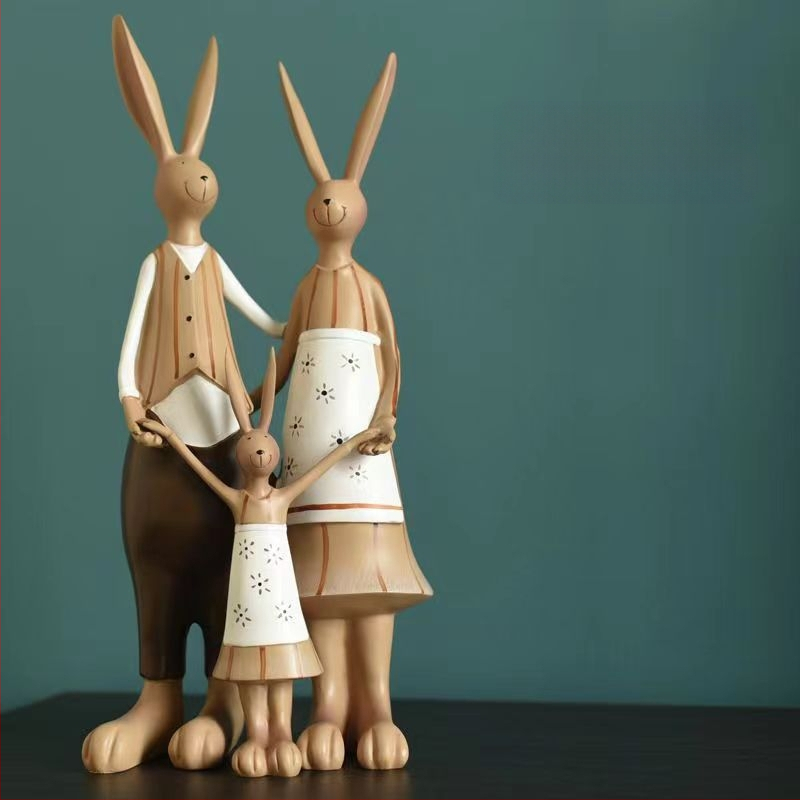 Γλυπτό ρητίνης με λαγουδάκι σε καρτούν στυλ για το σαλόνι, διακόσμηση για βάση τηλεόρασης, δώρο σε νέο σπίτι