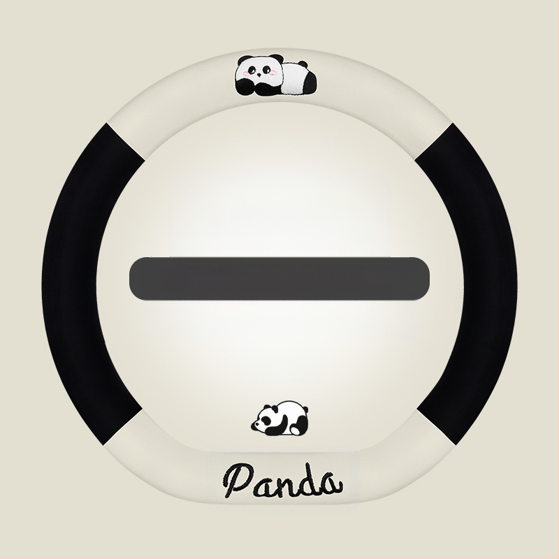 Automobilio vairas dangtelis - universalus; dirbtinis pliušas audinys; panda dizainas; žiemai; neslidus
