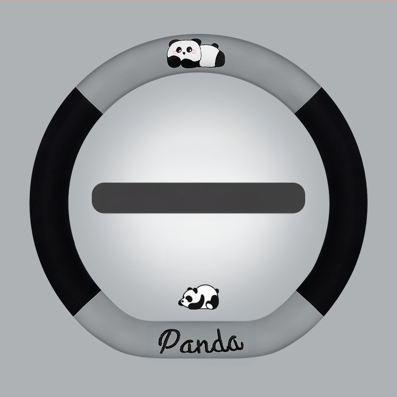 Automobilio vairas dangtelis - universalus; dirbtinis pliušas audinys; panda dizainas; žiemai; neslidus