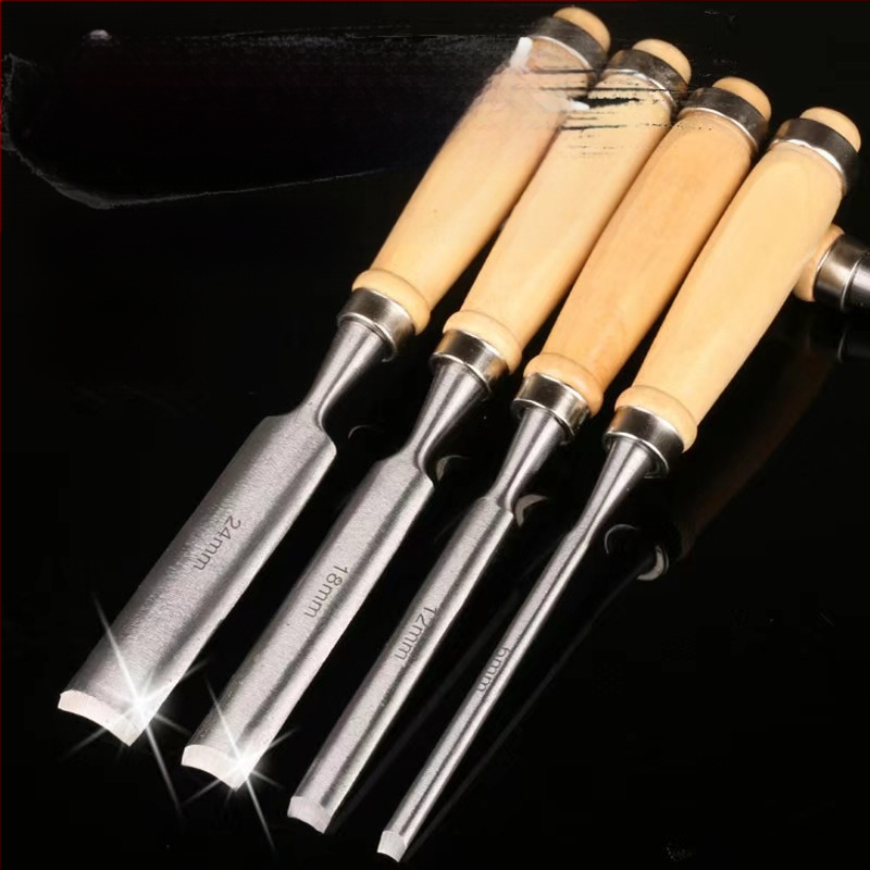 Σεμι-κυκλικό καλέμι ξυλουργικής, σετ 4 τεμάχια, κεφαλή από εργαλειακό χάλυβα, ξύλινο χερούλι, κυκλικό σχήμα κεφαλής για ξυλογλυπτική