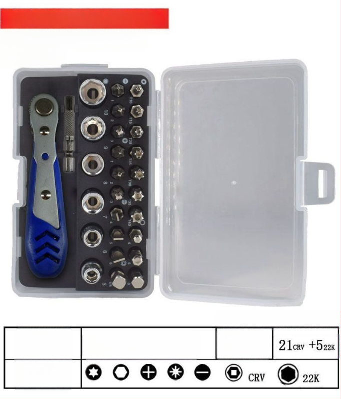 33-частен комплект екстрактори за винтове, стомана хром ванадий, тресчотков тип, за повредени винтове, за домашна употреба
