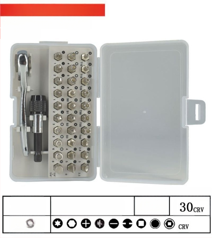 33-частен комплект екстрактори за винтове, стомана хром ванадий, тресчотков тип, за повредени винтове, за домашна употреба