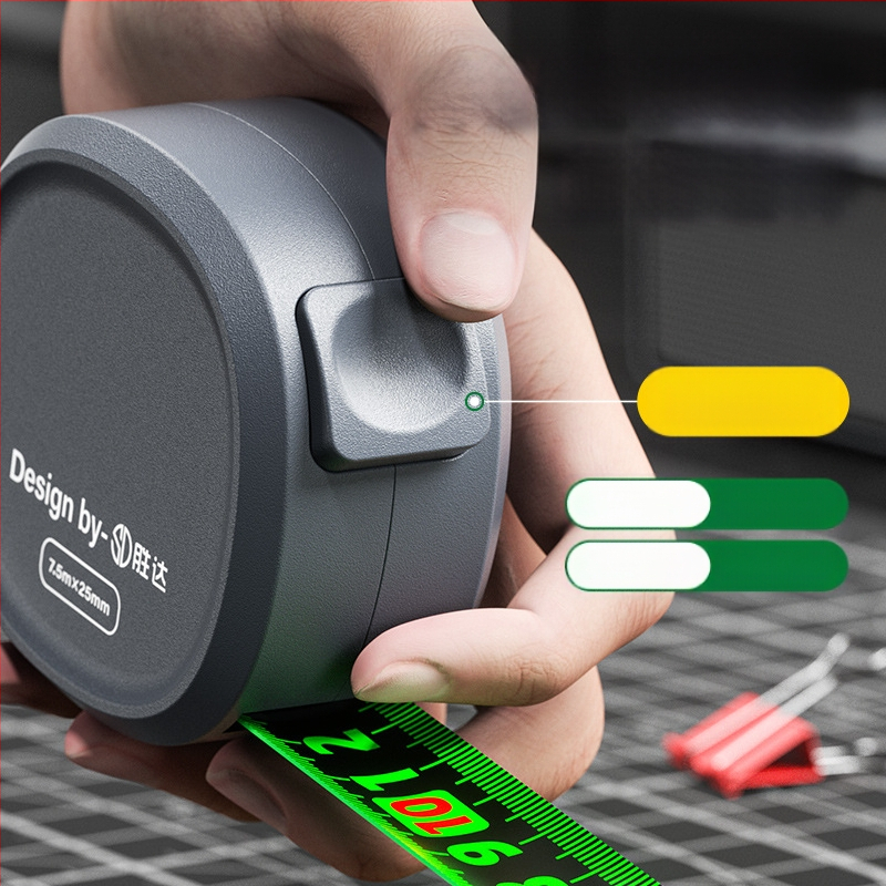 Sava užrakinama matavimo juostelė su plienine juosta, sustiprintas dizainas, atsparus korpusas, fluorescencinė juosta