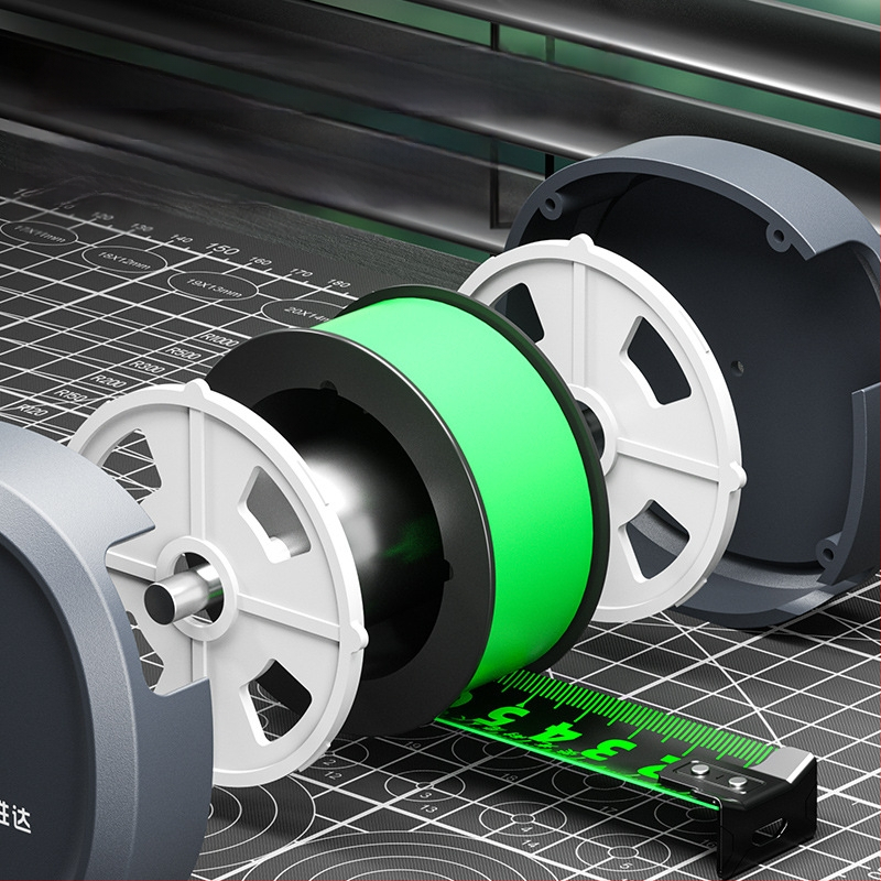 Sava užrakinama matavimo juostelė su plienine juosta, sustiprintas dizainas, atsparus korpusas, fluorescencinė juosta