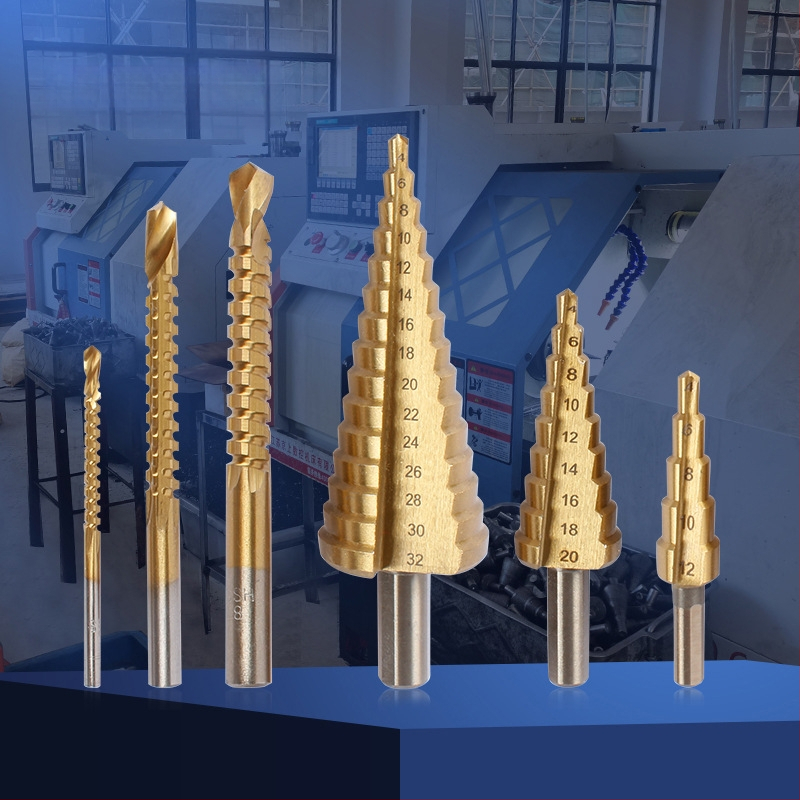 Asahi 6-частен комплект стъпкови свредла за дърво с триъгълна дръжка, пагодни свредла и канавкови свредла