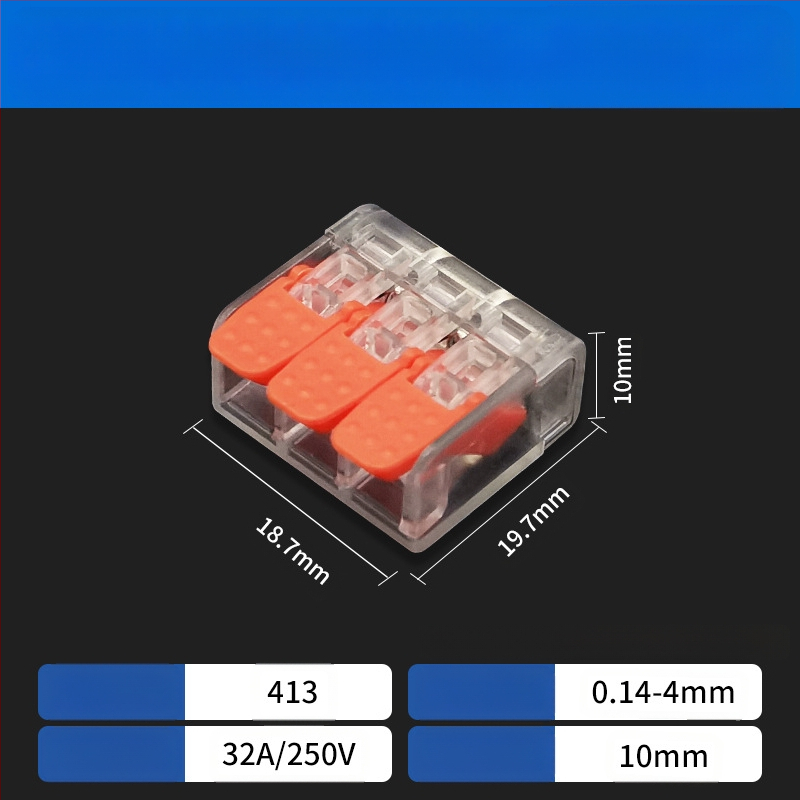 Greitas sujungimo terminalas, skirtas lygiagrečiam ir šakotam laidų sujungimui, 2345 skylės, 1 įėjimas-1 išėjimas, su greitu jungikliu užraktu