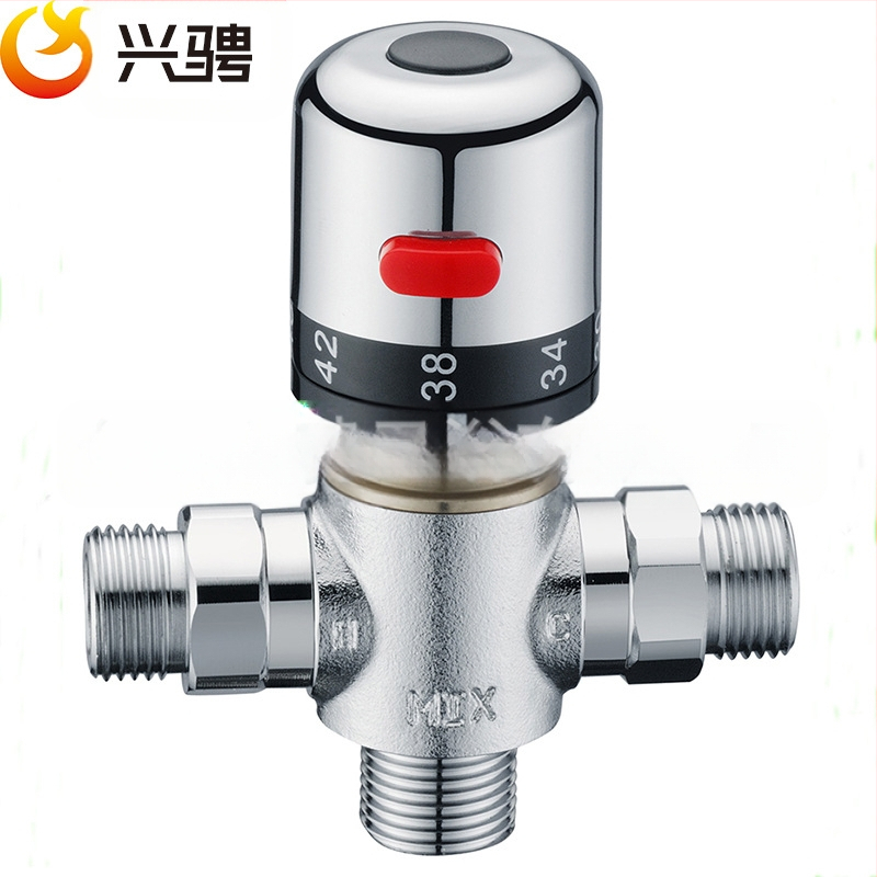 XC-02 термостатичен смесителен клапан с меден корпус, SMA паметна сплав, DN15, 0.03–1 MPa, подходящ за слънчеви, електрически и газови бойлери.