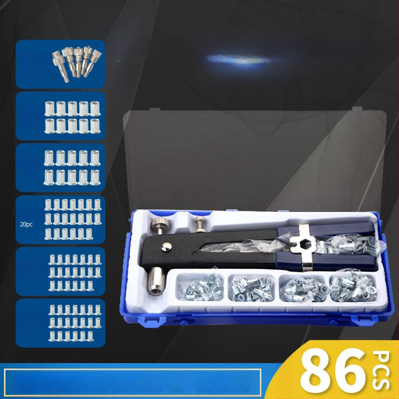 Ръчен пистолет за нитови гайки, 106-частен комплект, сплавна стомана, марка Rat