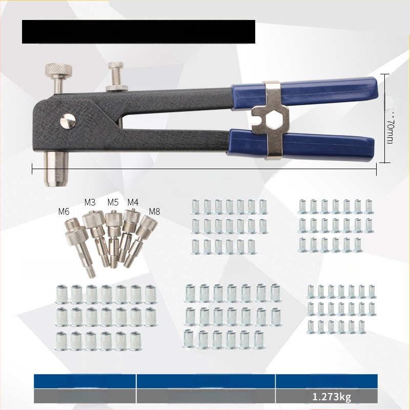 Ръчен пистолет за нитови гайки, 106-частен комплект, сплавна стомана, марка Rat