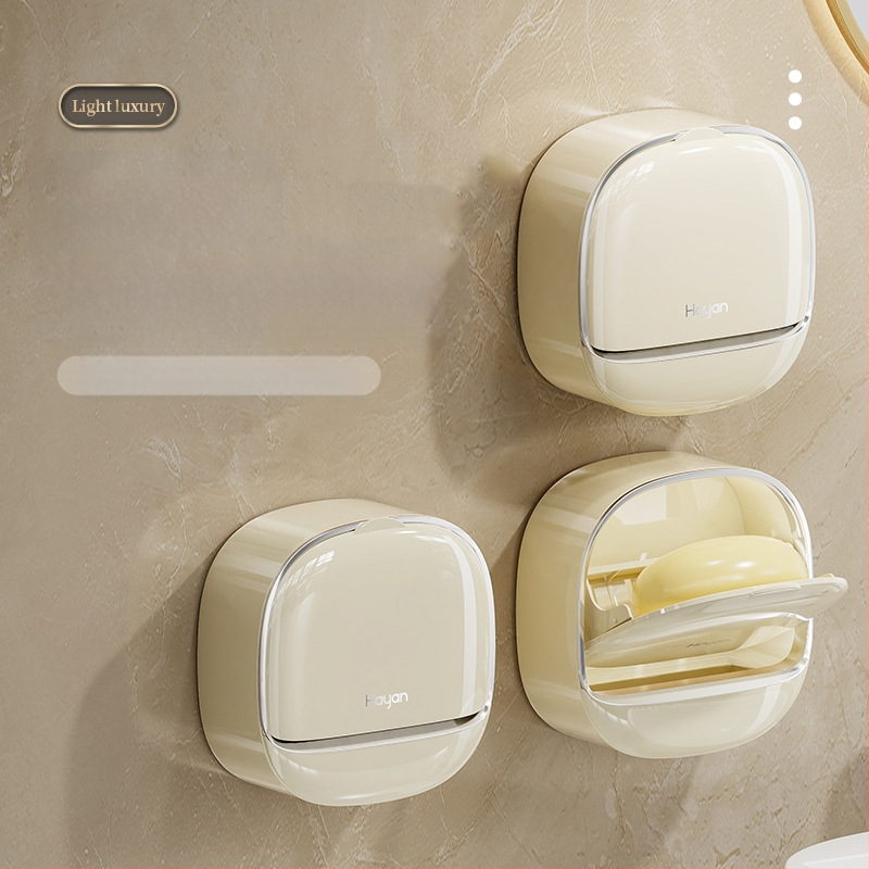 Θήκη σαπουνιού τοίχου με καπάκι και αποστράγγιση, ABS, στήριξη με βεντούζα, εκτύπωση λογοτύπου, δυνατότητα προσαρμογής