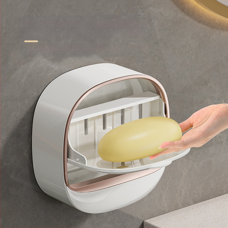 Θήκη σαπουνιού τοίχου με καπάκι και αποστράγγιση, ABS, στήριξη με βεντούζα, εκτύπωση λογοτύπου, δυνατότητα προσαρμογής