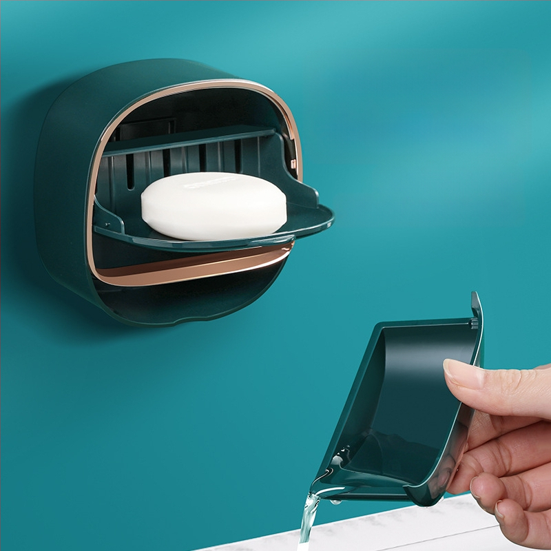 Θήκη σαπουνιού τοίχου με καπάκι και αποστράγγιση, ABS, στήριξη με βεντούζα, εκτύπωση λογοτύπου, δυνατότητα προσαρμογής