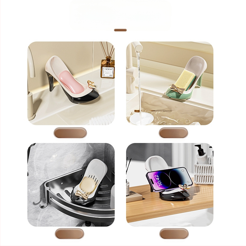 Plastmasas ziepju trauks ar piesūcekni vannas istabā, drenāža, bez caurumiem, stilīgs uzglabāšanas plaukts, logotipa drukāšana pieejama