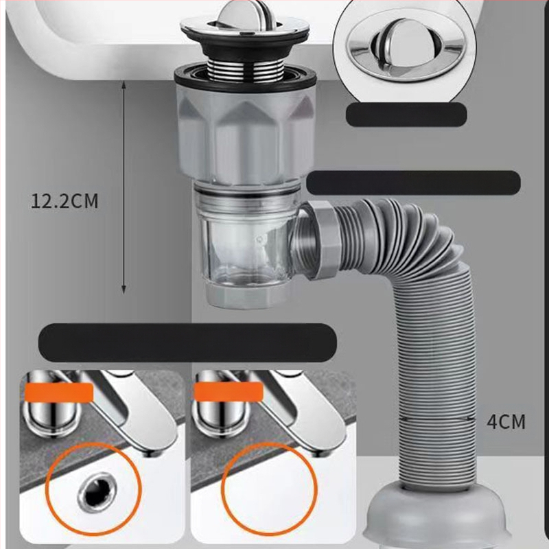 Συγκρότημα αποχέτευσης με βαλβίδα τύπου flap, S-σχήματος για νιπτήρα (μοντέλο 2233) – καθολικό, μοντέρνο μινιμαλιστικό σχέδιο