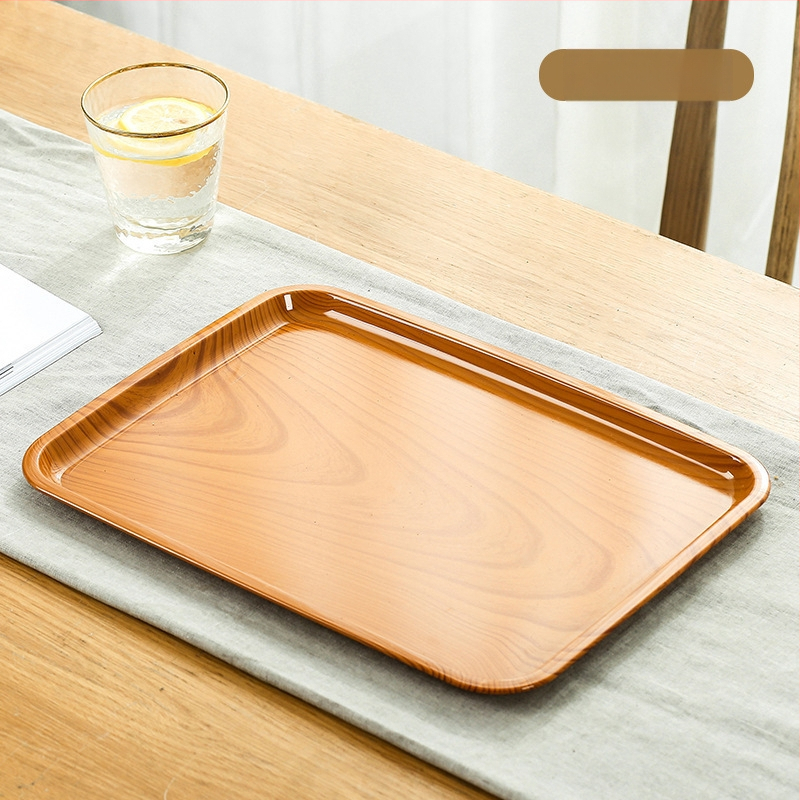 Пластмасова квадратна тава за закуски с имитация на дърво, микровълнова безопасна, за сушени плодове и лакомства