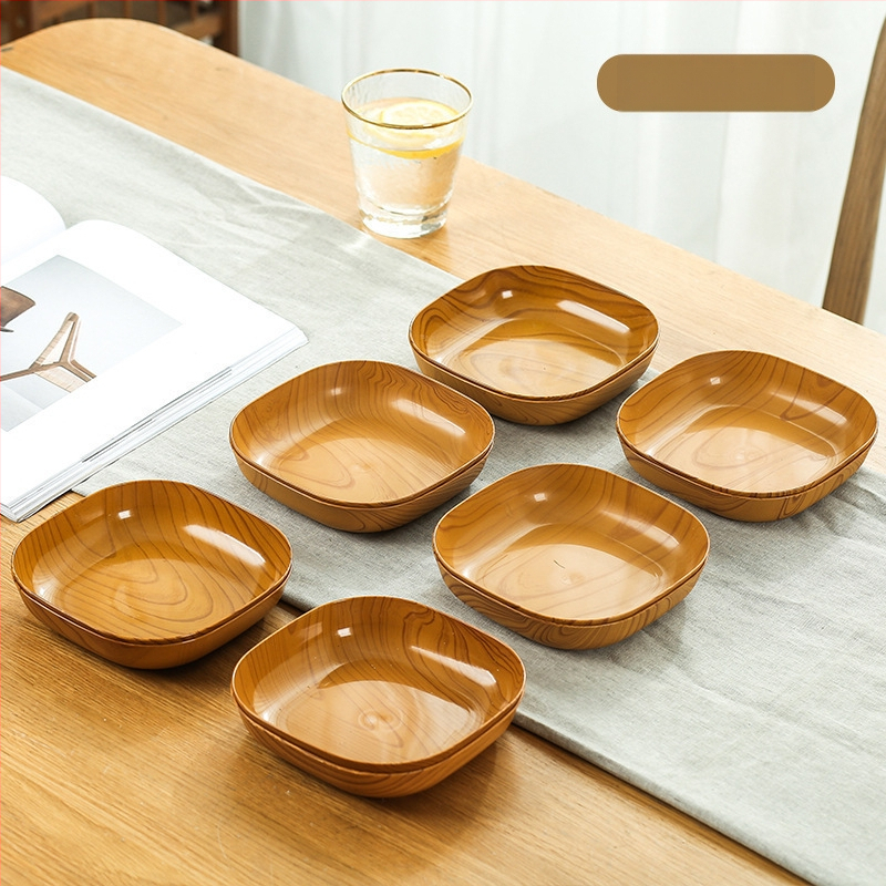 Пластмасова квадратна тава за закуски с имитация на дърво, микровълнова безопасна, за сушени плодове и лакомства