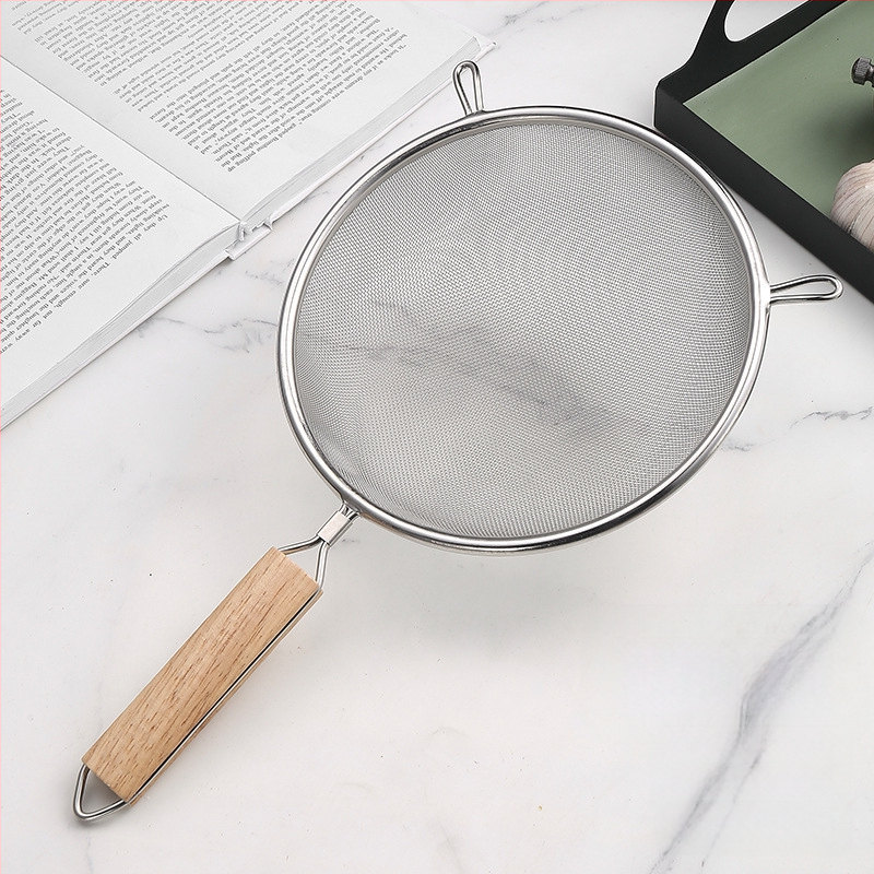 Nerūsējošā tērauda fritēšanas lāpsta ar koka rokturi, divgalvu konstrukcija, pretslīdēšana, aizsardzība pret apdegumiem