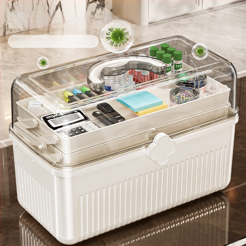 Beizhiou Φορητό Κουτί Αποθήκευσης Φαρμάκων και Χαρτικών Υλικών — 4 Διαμερίσματα, Πολυεπίπεδη Σχεδίαση, Πλαστικό