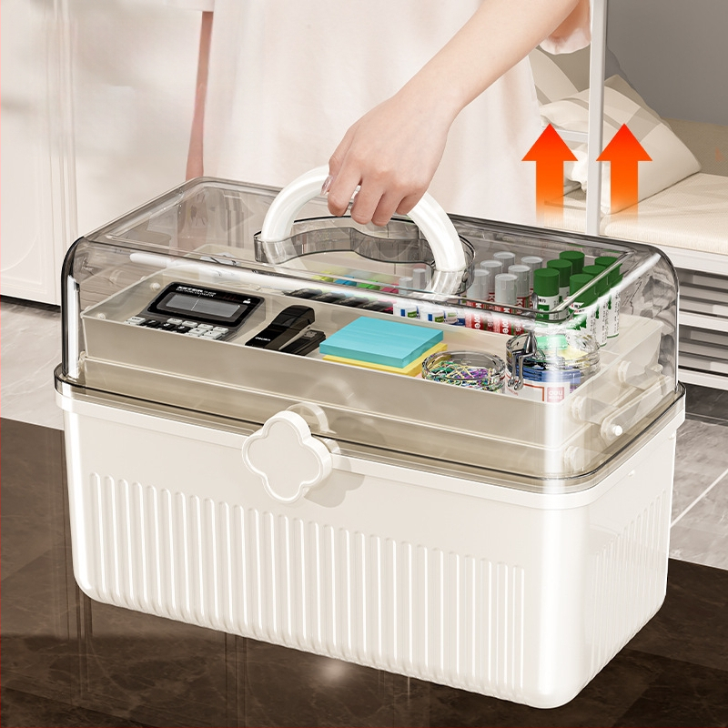 Beizhiou Φορητό Κουτί Αποθήκευσης Φαρμάκων και Χαρτικών Υλικών — 4 Διαμερίσματα, Πολυεπίπεδη Σχεδίαση, Πλαστικό