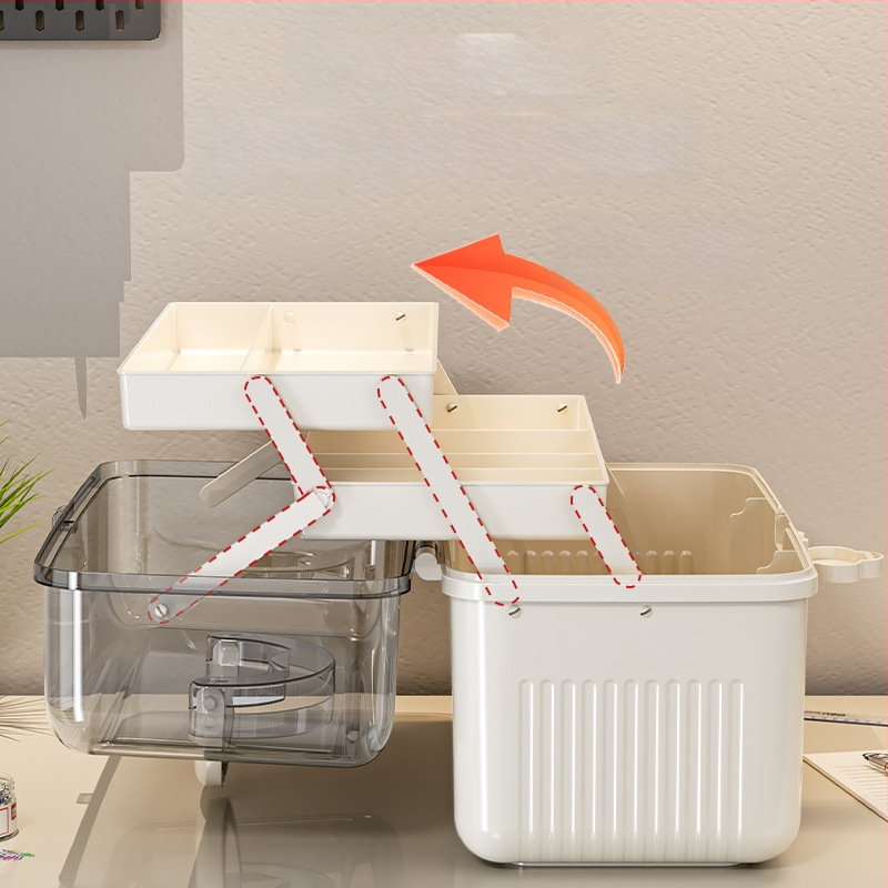 Beizhiou Φορητό Κουτί Αποθήκευσης Φαρμάκων και Χαρτικών Υλικών — 4 Διαμερίσματα, Πολυεπίπεδη Σχεδίαση, Πλαστικό