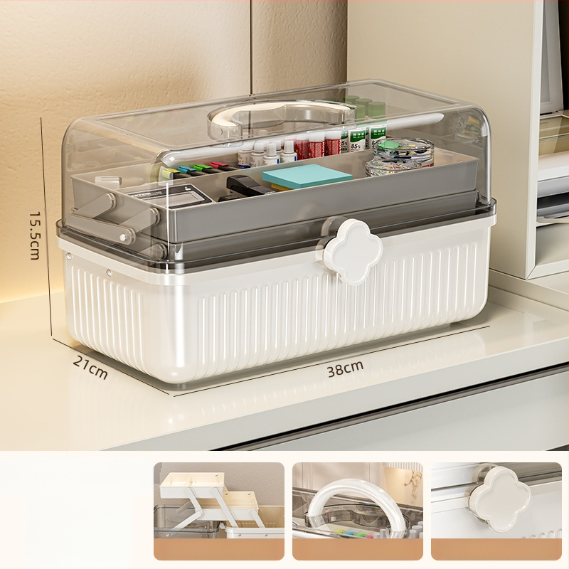 Beizhiou Φορητό Κουτί Αποθήκευσης Φαρμάκων και Χαρτικών Υλικών — 4 Διαμερίσματα, Πολυεπίπεδη Σχεδίαση, Πλαστικό