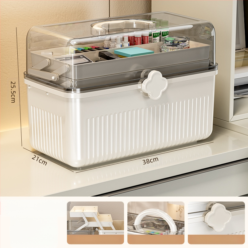 Beizhiou Φορητό Κουτί Αποθήκευσης Φαρμάκων και Χαρτικών Υλικών — 4 Διαμερίσματα, Πολυεπίπεδη Σχεδίαση, Πλαστικό