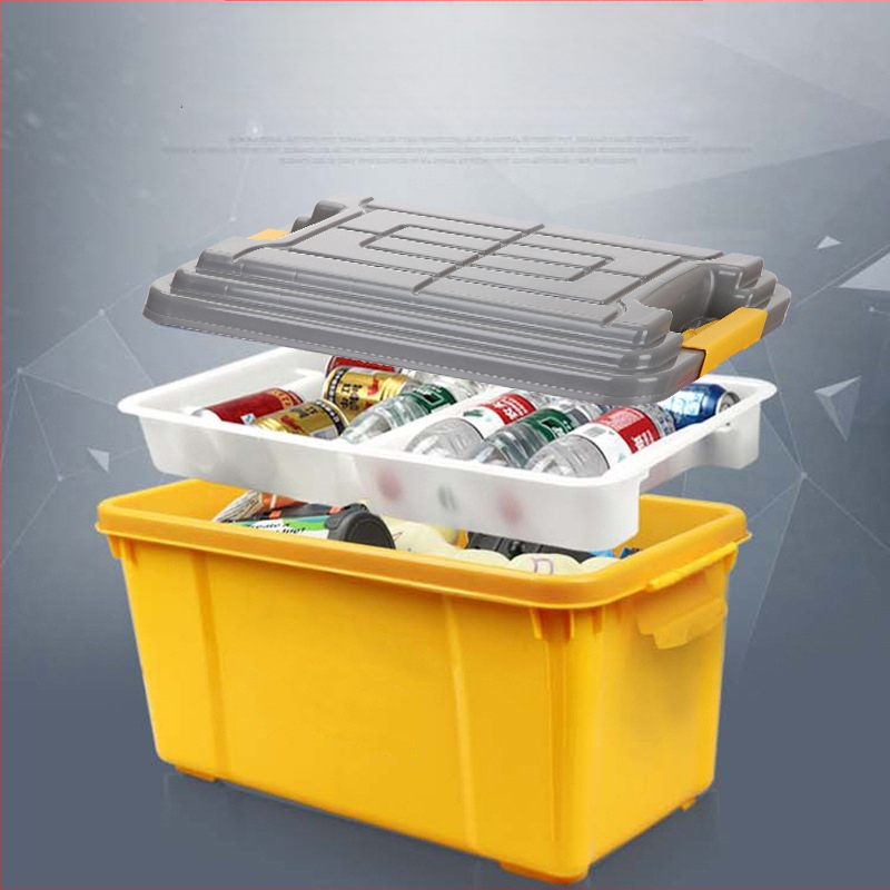 Automobilio vidaus saugojimo dėžė, dviejų lygių dizainas, 50 L talpa, polipropilenas, paprastas modernus stilius, montavimas nereikalingas