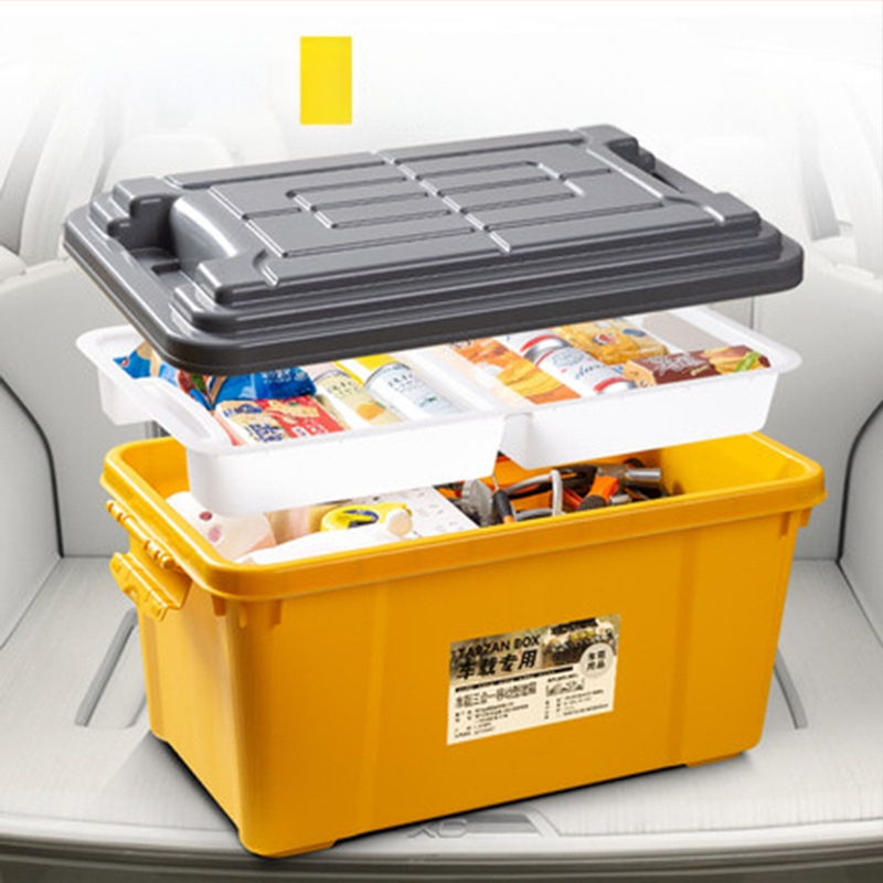 Automobilio vidaus saugojimo dėžė, dviejų lygių dizainas, 50 L talpa, polipropilenas, paprastas modernus stilius, montavimas nereikalingas