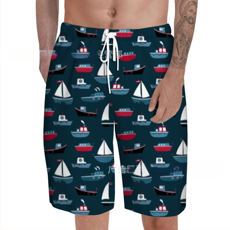 Ανδρικά παντελόνια παραλίας, 3D εκτύπωσης, ελαφριά πολυεστέρας 95%, καλοκαίρι, καθημερινά