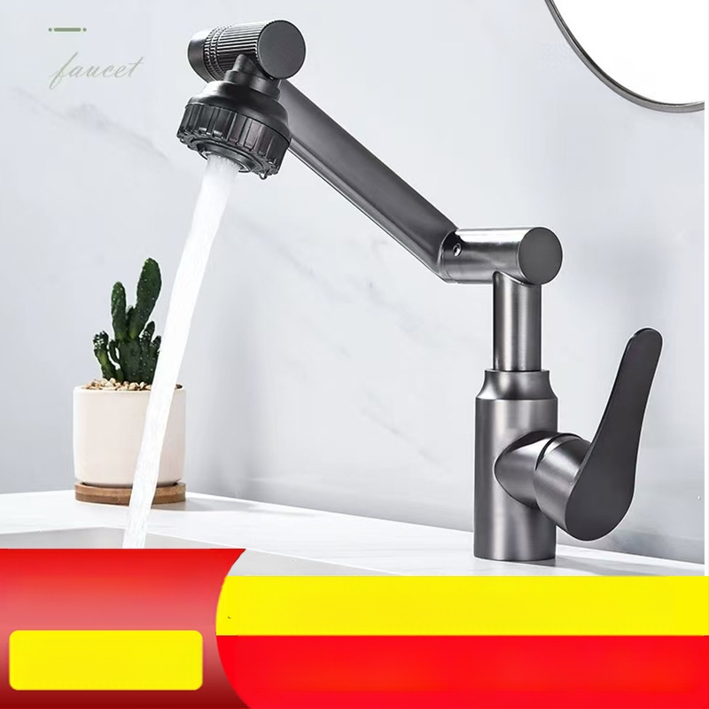 Nerūdijančio plieno universali pasukamas praustuvo čiaupas vonios kambariui, modelis XMS-4090, keraminis vožtuvų korpusas, vožtuvo sėdynės skersmuo 45 mm, 4 įėjimai/išėjimai