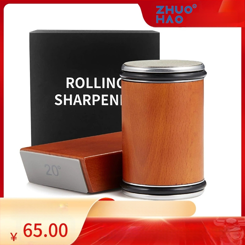 Cilindrinis dviejų pusių deimantinį šlifuoklis su ritinėliu virtuvės peiliams, su įspaustu logotipu