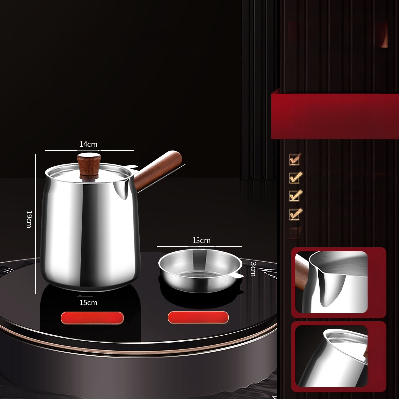 Valriekšto medžio ir 304 nerūdijančio plieno izoliuota kepimo keptuvė su fritūros krepšiu ir 304 plieno dangčiu, išorinis kepimo indas su sudėtingu dugnu, kepimui ir filtravimui, šiuolaikiškas minimalistinis stilius