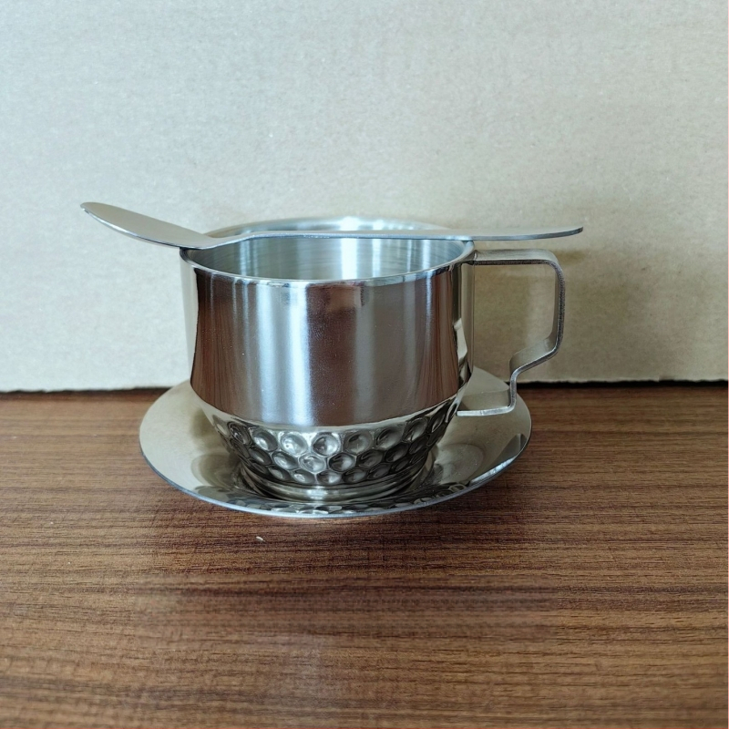 Trys kavos puodelių rinkinys iš 304 nerūdijančio plieno, dvigubos sienos izoliacija, su šaukštų padėklu, biurui ar kavinėms