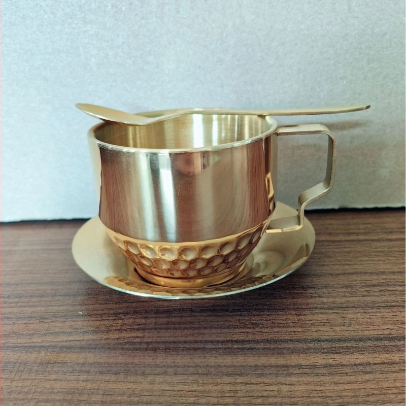 Trys kavos puodelių rinkinys iš 304 nerūdijančio plieno, dvigubos sienos izoliacija, su šaukštų padėklu, biurui ar kavinėms