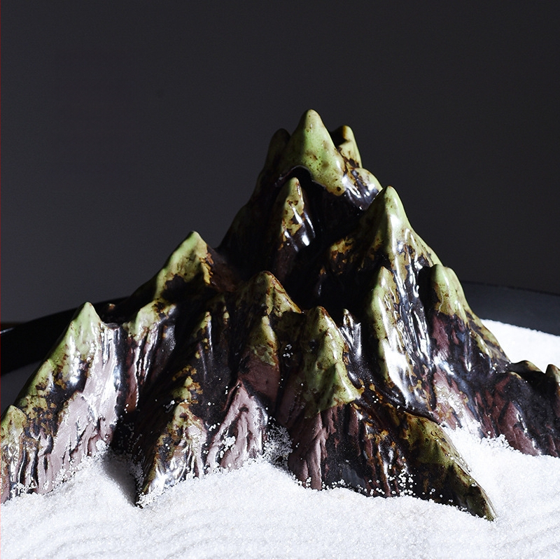 Κυκλικό ζεν τραπεζάκι άμμου από κεραμικό, ιαπωνικού στυλ, επιτραπέζια διακόσμηση με μεταλλικά στοιχεία