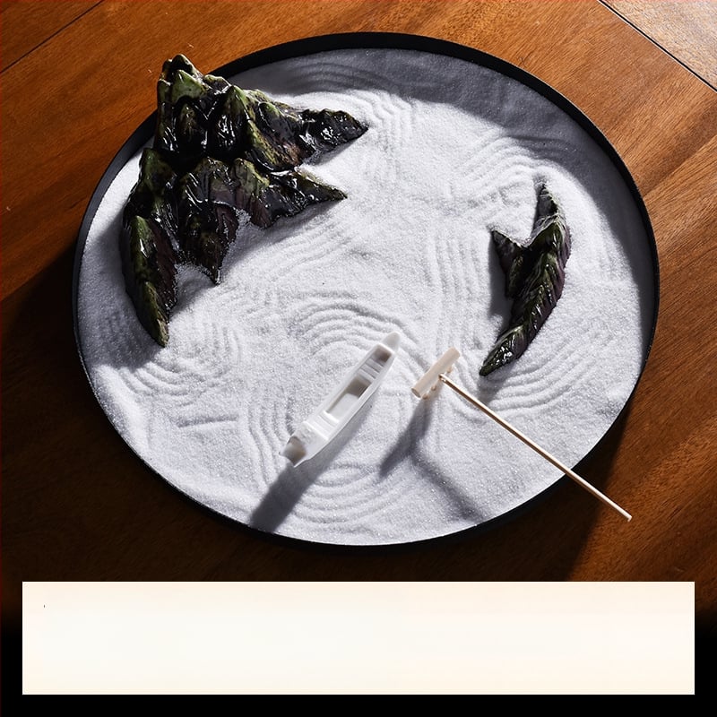 Κυκλικό ζεν τραπεζάκι άμμου από κεραμικό, ιαπωνικού στυλ, επιτραπέζια διακόσμηση με μεταλλικά στοιχεία